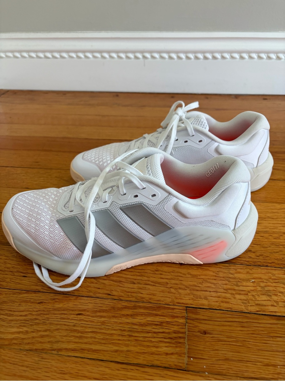 White Athletic Running Sneakers with Gray Stripes